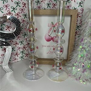 Pink Bow Candle Holder Set
